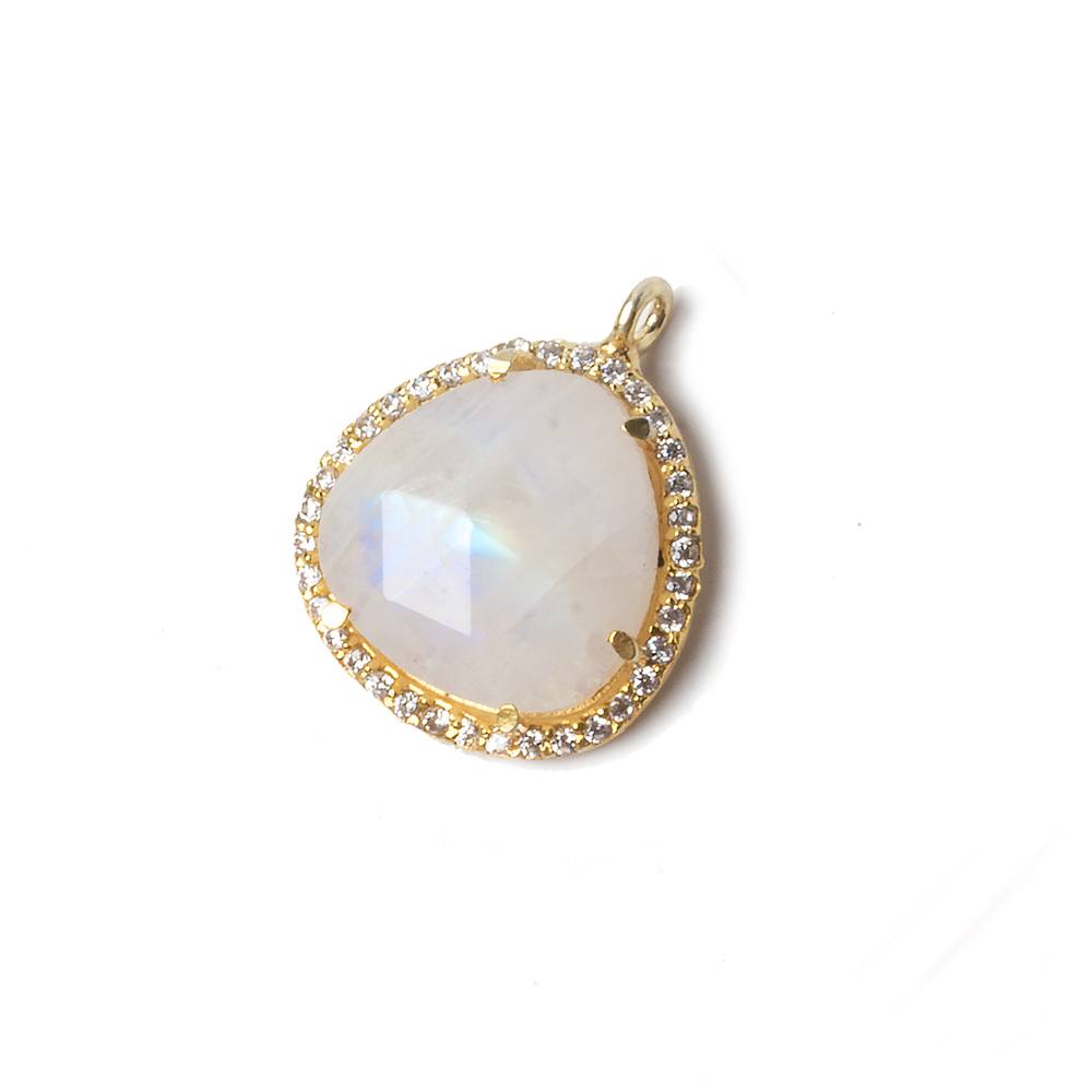 15x15mm Vermeil Bezeled CZ & Rainbow Moonstone Heart Pendant 1 piece (ONLINE ORDER ONLY)