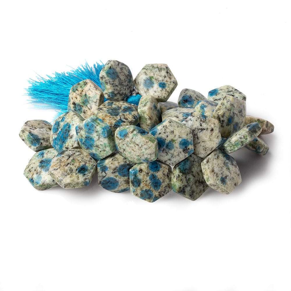 15x15mm  K2 Azurite Granite "K2 Jasper" plain hexagon beads 8 inch 31 beads (ONLINE ORDER ONLY)