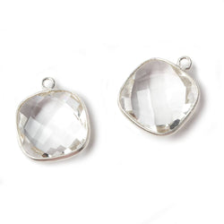 15x15mm Silver Bezeled Crystal Quartz faceted square Pendant 1 piece (ONLINE ORDER ONLY)