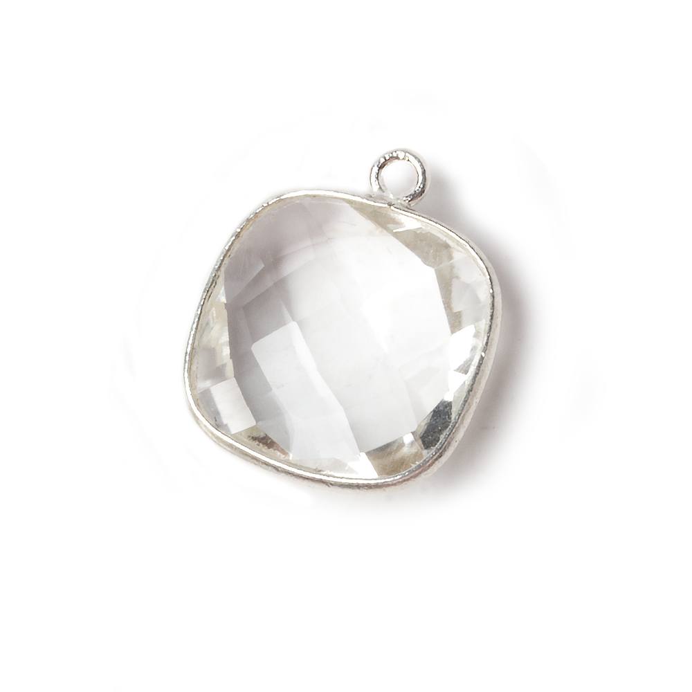 15x15mm Silver Bezeled Crystal Quartz faceted square Pendant 1 piece (ONLINE ORDER ONLY)