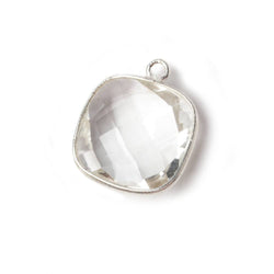 15x15mm Silver Bezeled Crystal Quartz faceted square Pendant 1 piece (ONLINE ORDER ONLY)