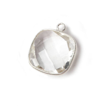 15x15mm Silver Bezeled Crystal Quartz faceted square Pendant 1 piece (ONLINE ORDER ONLY)
