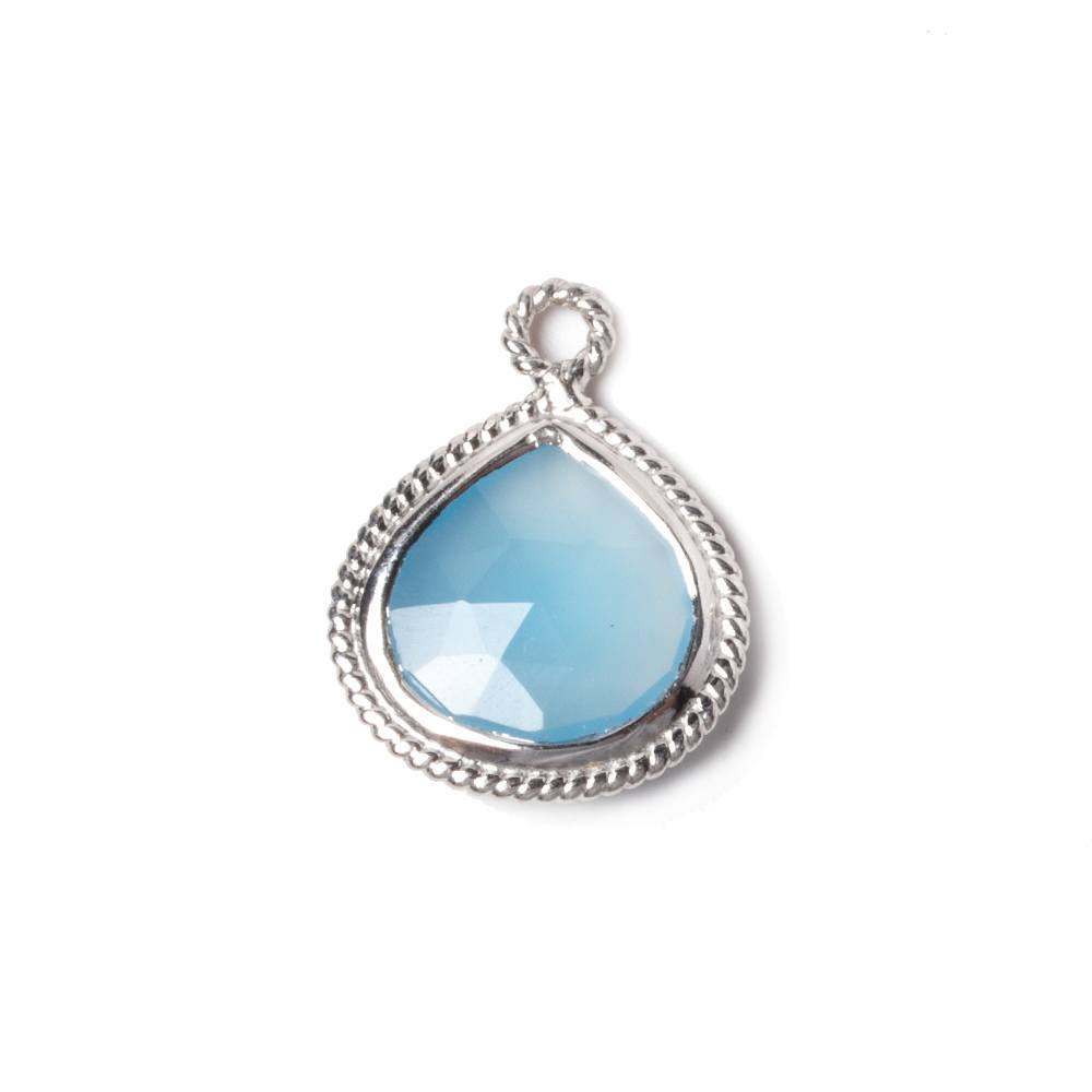15x15mm Silver Rope Bezel Aqua Blue Chalcedony faceted heart Pendant 1 piece (ONLINE ORDER ONLY)