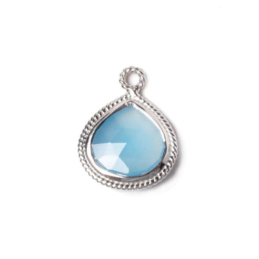 15x15mm Silver Rope Bezel Aqua Blue Chalcedony faceted heart Pendant 1 piece (ONLINE ORDER ONLY)