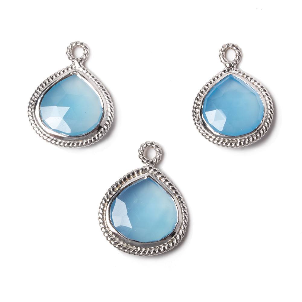 15x15mm Silver Rope Bezel Aqua Blue Chalcedony faceted heart Pendant 1 piece (ONLINE ORDER ONLY)