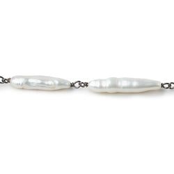 15x5-27x5mm White Biwa Pearls on Black Gold .925 Chain by the foot 10 pieces (ONLINE ORDER ONLY)