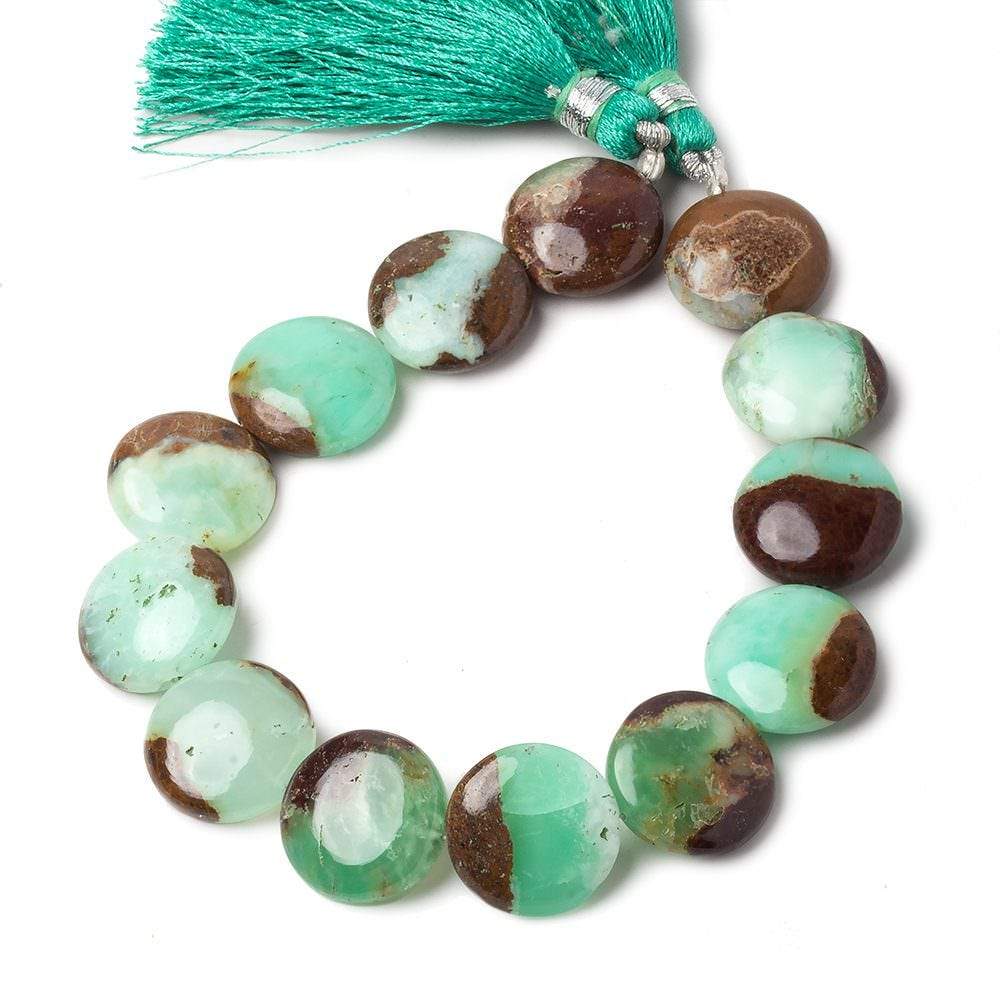 15x5mm Chrysoprase & Matrix plain coin beads 8 inch 13 pieces (ONLINE ORDER ONLY)