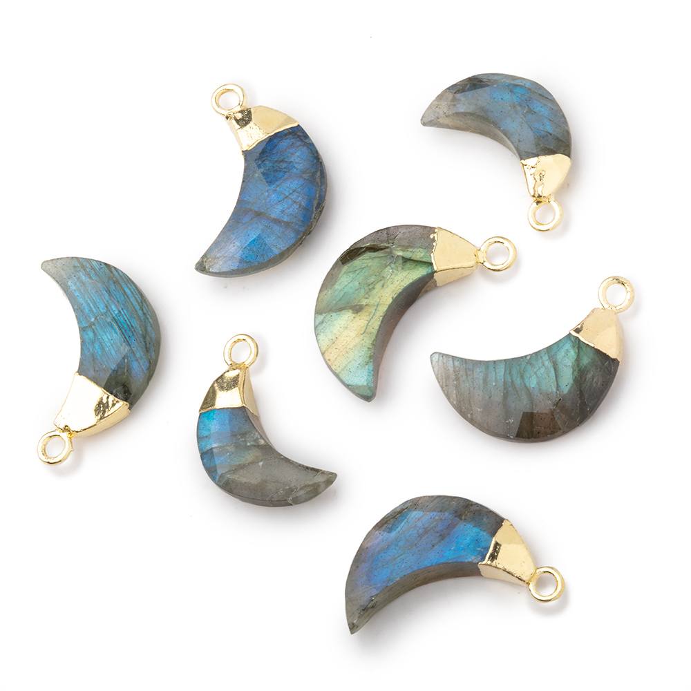 15x5mm Gold Leafed Labradorite Faceted Crescent Moon Focal Pendant 1 piece (ONLINE ORDER ONLY)