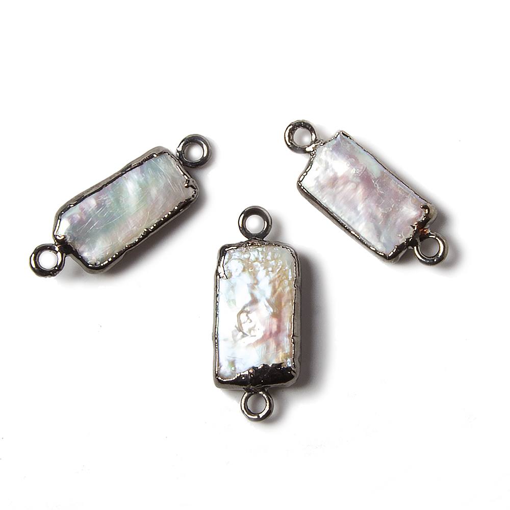 15x9mm Black Gold Leafed White Rectangle Freshwater Pearl Connector 1 piece (ONLINE ORDER ONLY)