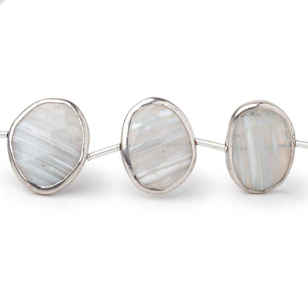 16-17mm Sterling Silver Bezel Banded Agate Faceted Nuggets 7 inch 10 Beads (ONLINE ORDER ONLY)