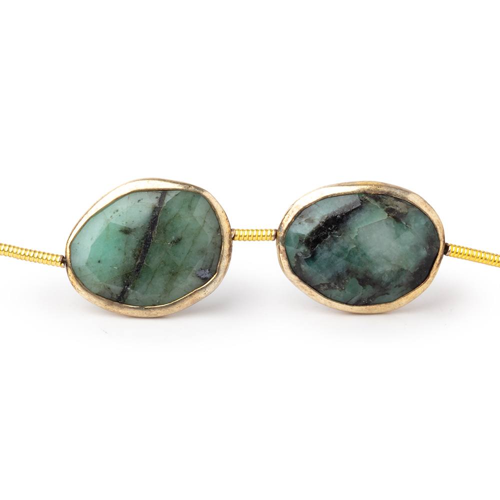 16-17mm Vermeil Bezel Emerald Faceted Nugget Beads 7.5 inch 9 pieces (ONLINE ORDER ONLY)
