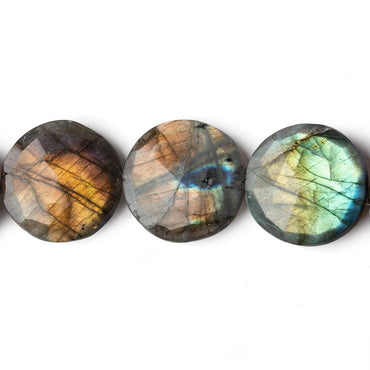 22mm Labradorite faceted coin beads 8 inch 9 pieces (ONLINE ORDER ONLY)