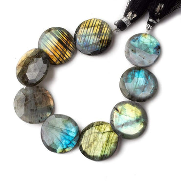 22mm Labradorite faceted coin beads 8 inch 9 pieces (ONLINE ORDER ONLY)