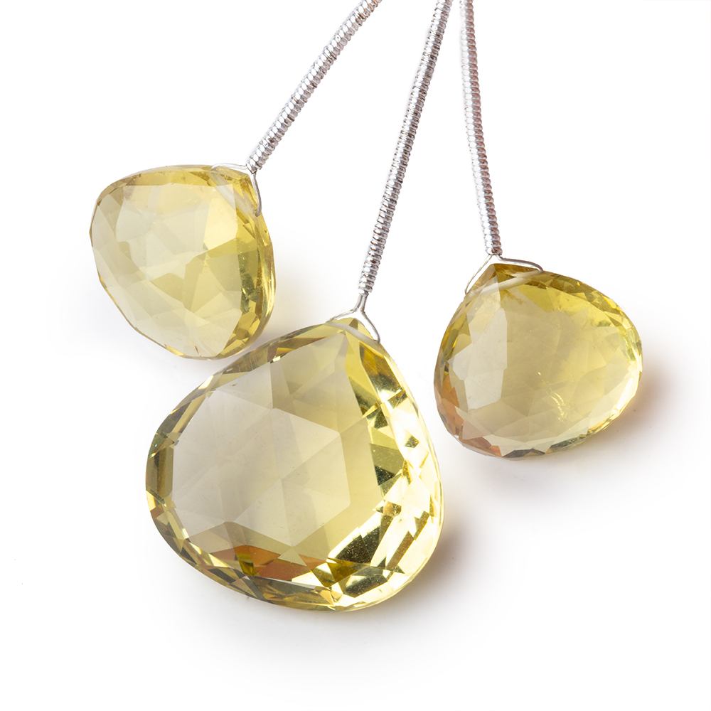 16-24mm Lemon Quartz Faceted Heart Focals Set of 3 Beads (ONLINE ORDER ONLY)
