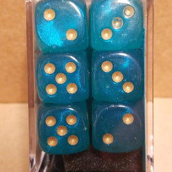 Borealis Teal/gold 7-Dice / 16mm / 12mm / 30mm Luminary (Online Only)