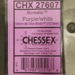 Borealis Purple/white 16mm d6 Dice Block (12 Dice) New Glitter non-Luminary (Online Only)