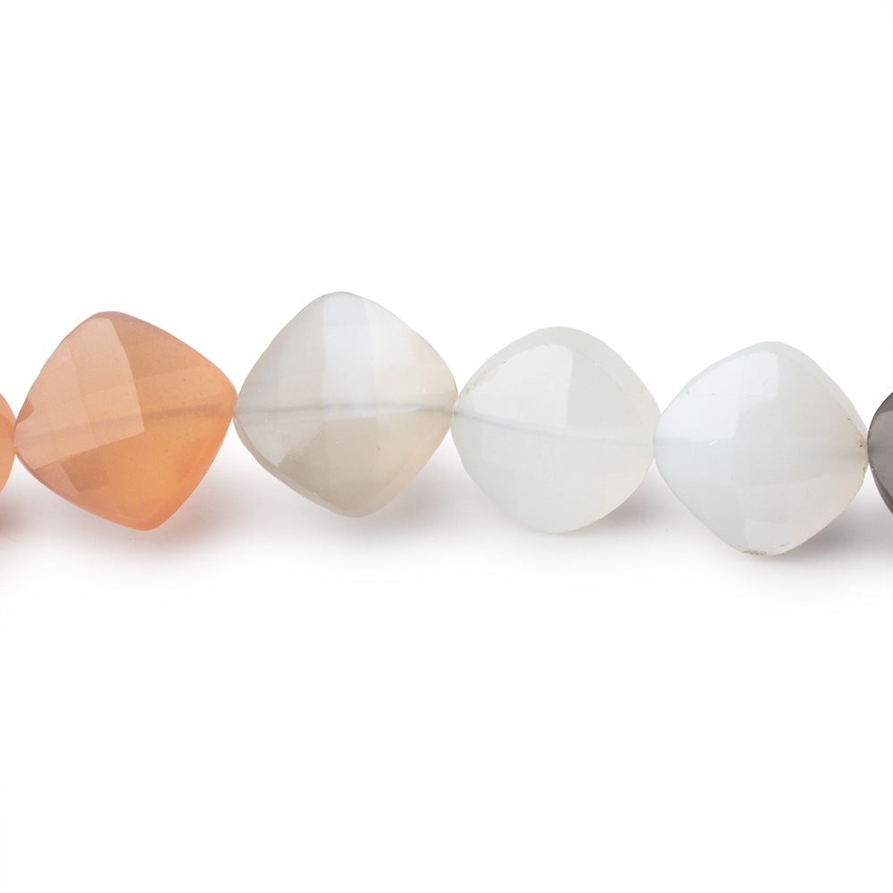 9mm Multi Color Moonstone Faceted Pillow Beads 8 inch 18 pieces AA (ONLINE ORDER ONLY)