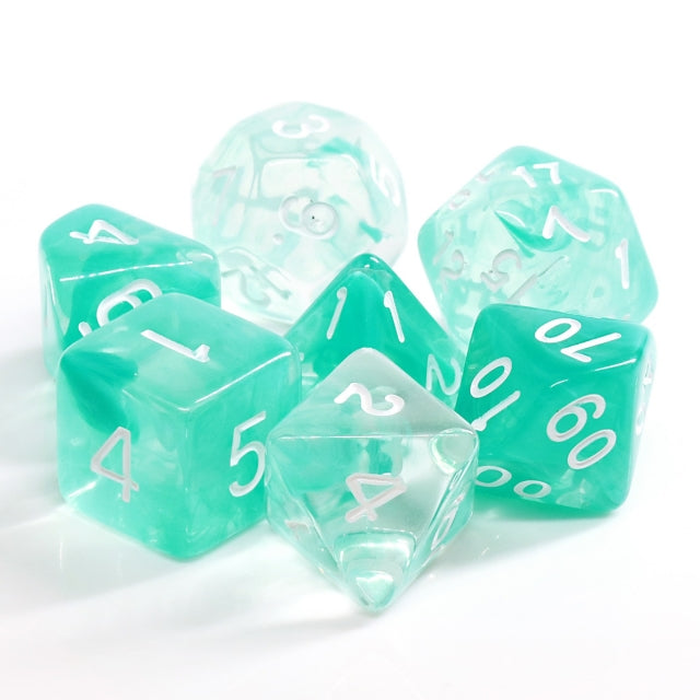 Lake Teal Swirl with White Numbering 7-Dice Set RPG (Online Only)