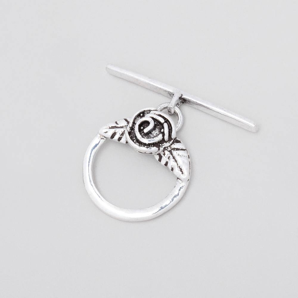 16.5mm Antiqued Sterling Silver Round Toggle Rose Design 1 piece (ONLINE ORDER ONLY)