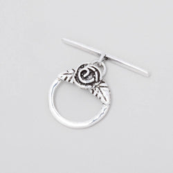 16.5mm Antiqued Sterling Silver Round Toggle Rose Design 1 piece (ONLINE ORDER ONLY)