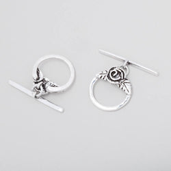 16.5mm Antiqued Sterling Silver Round Toggle Rose Design 1 piece (ONLINE ORDER ONLY)