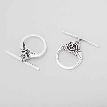 16.5mm Antiqued Sterling Silver Round Toggle Rose Design 1 piece (ONLINE ORDER ONLY)