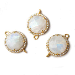16.5mm Vermeil CZ Bezel Rainbow Moonstone Coin Connector 1 piece (ONLINE ORDER ONLY)