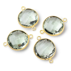 16.5mm Vermeil Rope Bezel Prasiolite Faceted Coin Connector 1 piece (ONLINE ORDER ONLY)