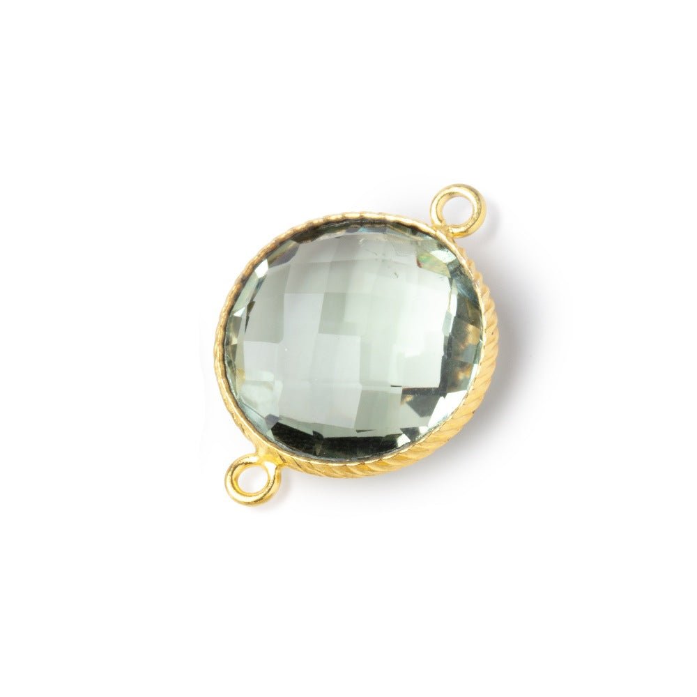 16.5mm Vermeil Rope Bezel Prasiolite Faceted Coin Connector 1 piece (ONLINE ORDER ONLY)