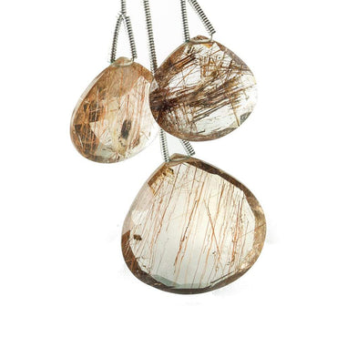 16.5x17.5-23x23.5mm Rutilated Quartz Faceted Heart Focal Bead 3 pieces (ONLINE ORDER ONLY)