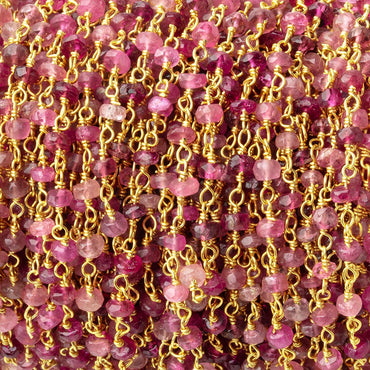 3.5mm Pink Tourmaline faceted rondelle Vermeil Chain by the foot 43 pcs (ONLINE ORDER ONLY)
