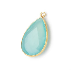 26x17mm Vermeil Bezeled Seaglass Chalcedony faceted Pear Pendant 1 piece (ONLINE ORDER ONLY)