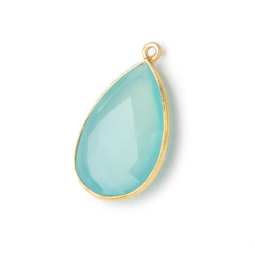 26x17mm Vermeil Bezeled Seaglass Chalcedony faceted Pear Pendant 1 piece (ONLINE ORDER ONLY)