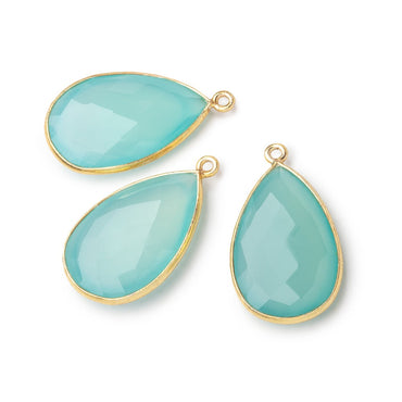 26x17mm Vermeil Bezeled Seaglass Chalcedony faceted Pear Pendant 1 piece (ONLINE ORDER ONLY)