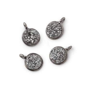 8mm Black Gold .925 Bezel Platinum Grey Drusy Coin Pendant Set of 4 Pieces (ONLINE ORDER ONLY)