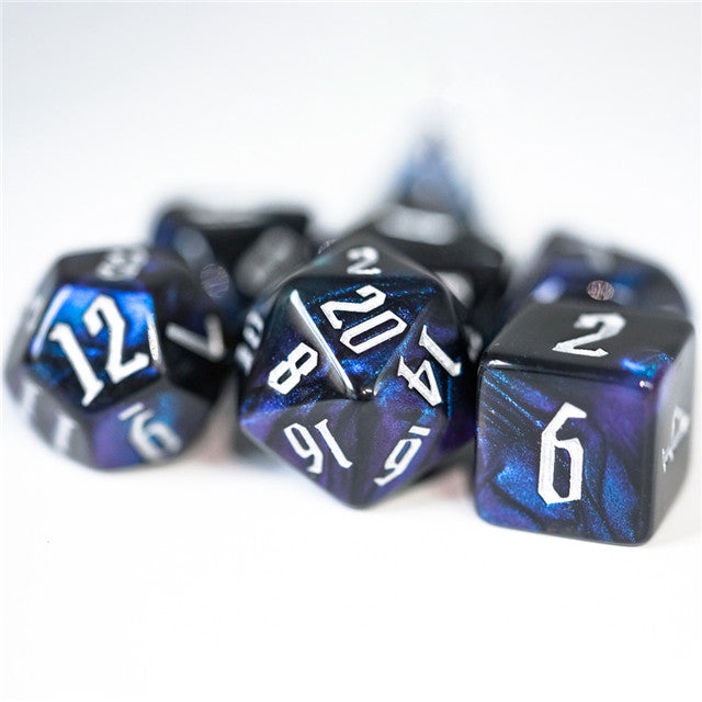 Glitter Party Black Glitter Dice (White font) 7-Dice Set (Online Only)