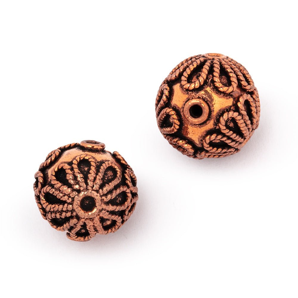 16mm Antiqued Copper Roped Flower Design Bead Set of 2 pieces (ONLINE ORDER ONLY)