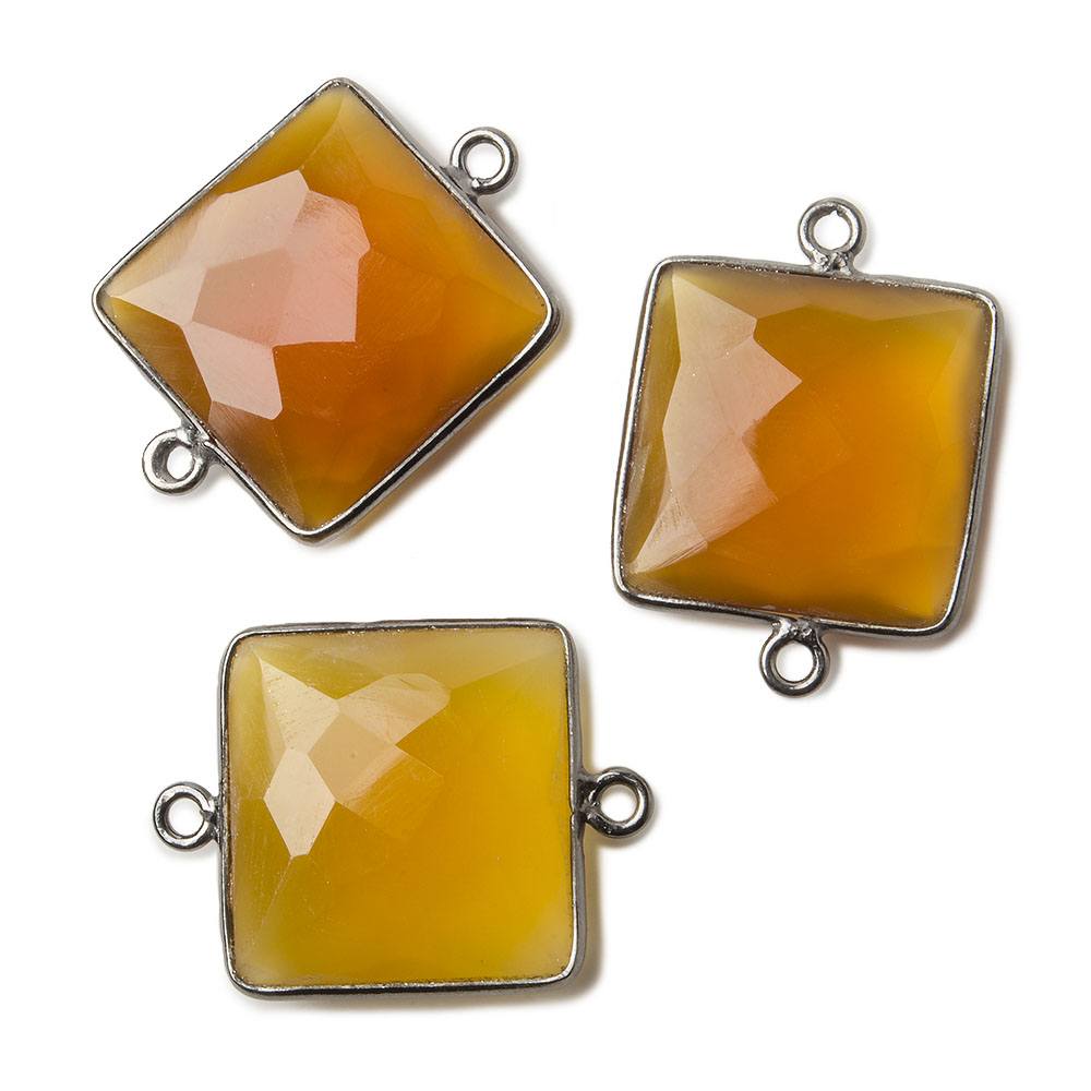 16mm Black Gold plated Silver Bezel Bezel Butterscotch Yellow Chalcedony faceted square Connector 1 piece (ONLINE ORDER ONLY)