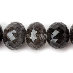 16mm Black Tourmalinated Quartz Concave Faceted Rondelles 2.5mm large hole beads 6 pieces AAA (ONLINE ORDER ONLY)