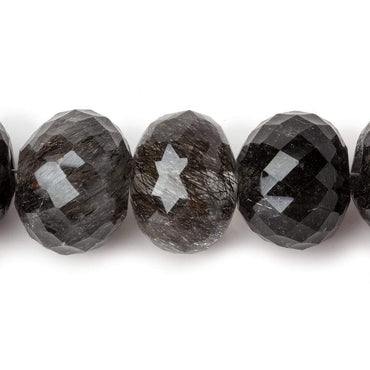 16mm Black Tourmalinated Quartz Concave Faceted Rondelles 2.5mm large hole beads 6 pieces AAA (ONLINE ORDER ONLY)