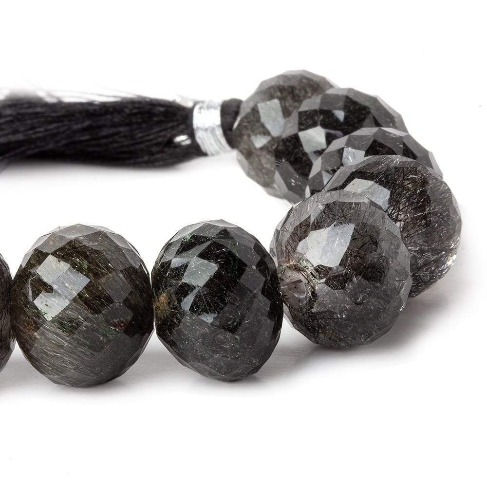 16mm Black Tourmalinated Quartz Concave Faceted Rondelles 2.5mm large hole beads 6 pieces AAA (ONLINE ORDER ONLY)