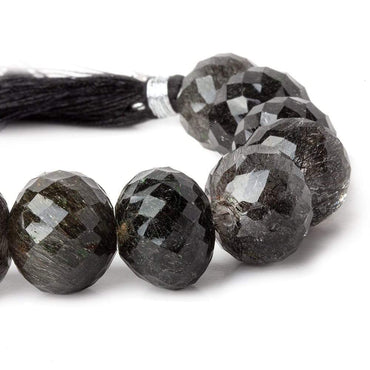 16mm Black Tourmalinated Quartz Concave Faceted Rondelles 2.5mm large hole beads 6 pieces AAA (ONLINE ORDER ONLY)