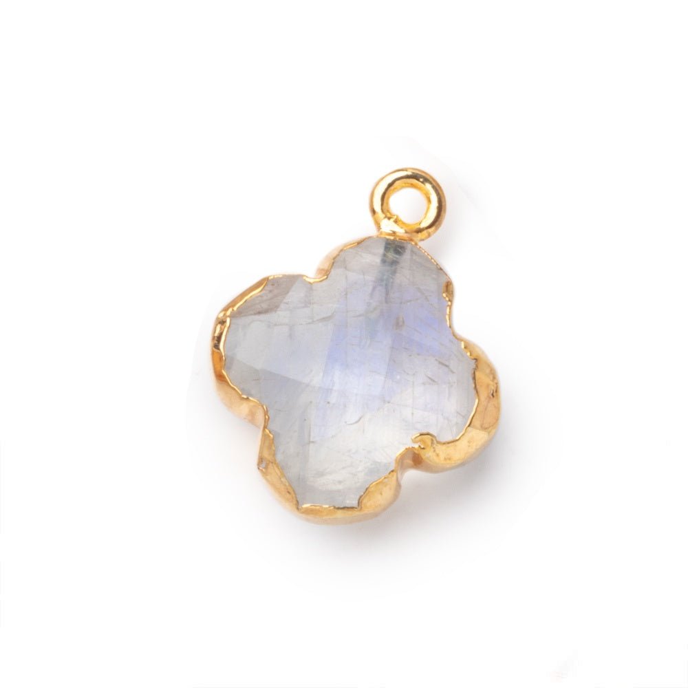 15mm Gold Leafed Rainbow Moonstone Quatrefoil Pendant 1 focal piece (ONLINE ORDER ONLY)