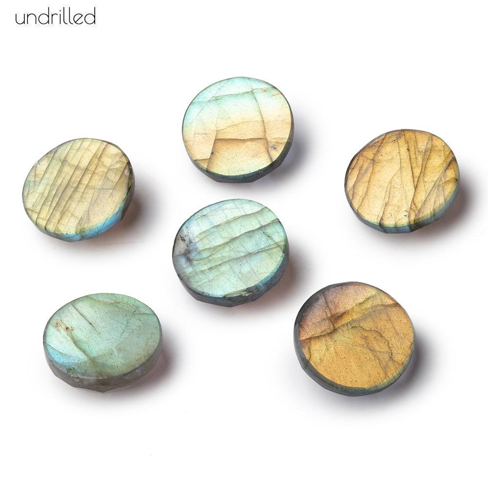 16mm Rose Cut Labradorite Faceted Cabochon Focal Beads - Undrilled with warm flash (ONLINE ORDER ONLY)