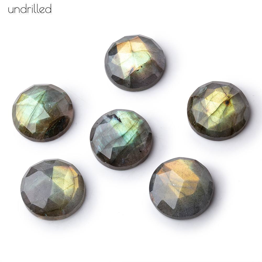 16mm Rose Cut Labradorite Faceted Cabochon Focal Beads - Undrilled with warm flash (ONLINE ORDER ONLY)