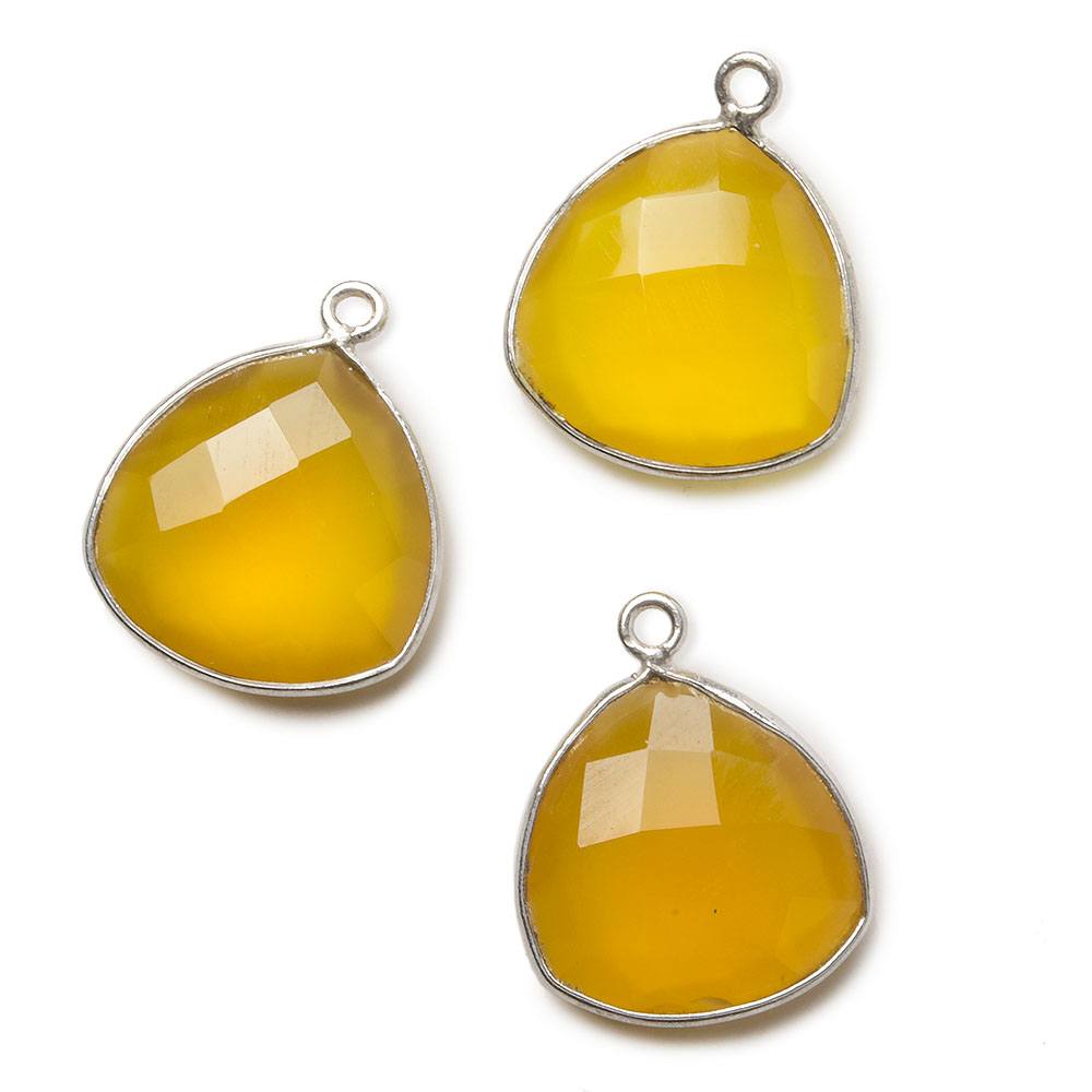 16mm Silver .925 Bezel Honey Yellow Chalcedony faceted triangle Pendant 1 piece (ONLINE ORDER ONLY)