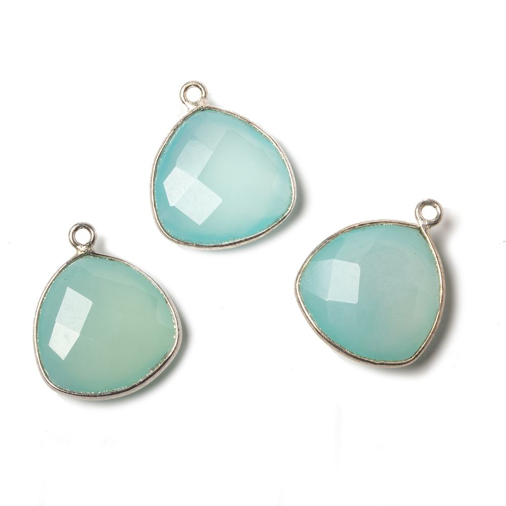 16mm Silver Bezel Aqua Chalcedony Triangle Focal Pendant 1 piece (ONLINE ORDER ONLY)