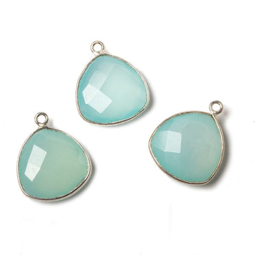16mm Silver Bezel Aqua Chalcedony Triangle Focal Pendant 1 piece (ONLINE ORDER ONLY)