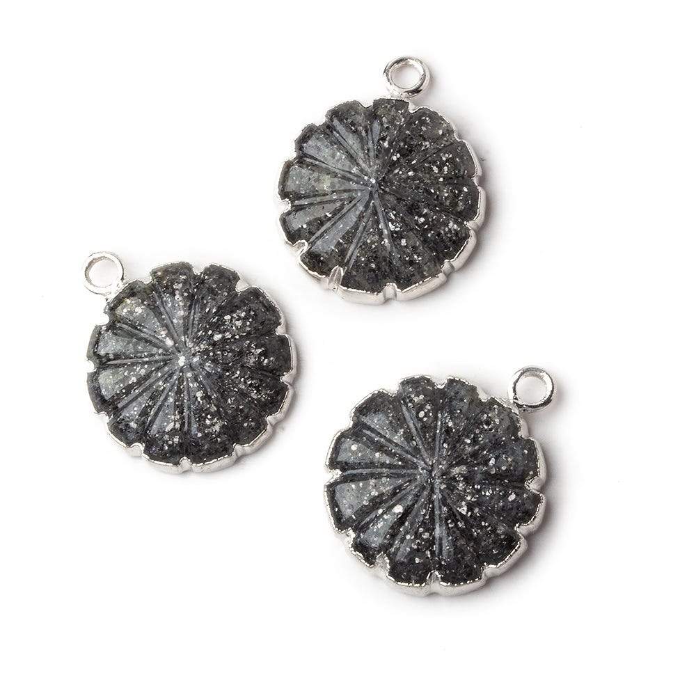 16mm Silver Leafed Celestial Quartz carved floral coin Pendant 1 focal bead (ONLINE ORDER ONLY)