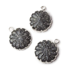 16mm Silver Leafed Celestial Quartz carved floral coin Pendant 1 focal bead (ONLINE ORDER ONLY)